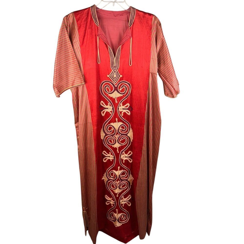 Vintage Women Orange Kaftan Embroidered Size M‎ L